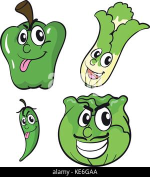 Grünes Gemüse mit Mimik Abbildung Stock Vektor