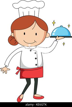 Frau Koch mit Tablett mit Essen Abbildung Stock Vektor