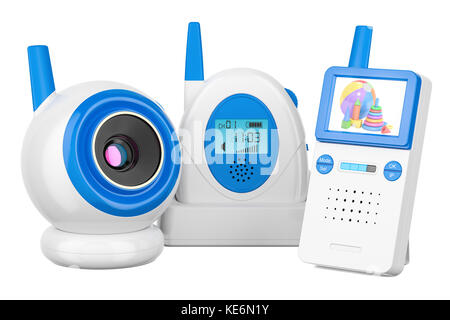 Baby Cam und audio Baby Monitor, 3D-Rendering auf weißem Hintergrund Stockfoto