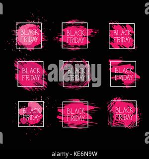 Der schwarze Freitag Symbole urlaub Verkauf logos Sammlung über rosa Farbe splash, shopping rabatt Label Konzept Stock Vektor