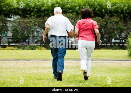 Ansicht der Rückseite des Senior Paar, dass Zusammen in Park Stockfoto