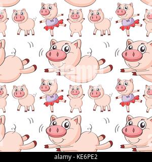 Nahtlose Schwein in verschiedenen Position Stock Vektor