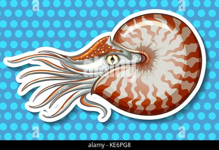 Nahaufnahme Meer Kreatur auf Blue Polka Dot Hintergrund Stock Vektor