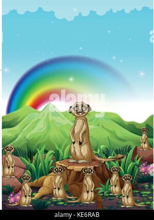 Gruppe von Erdmännchen stand Guard in das Feld Stock Vektor