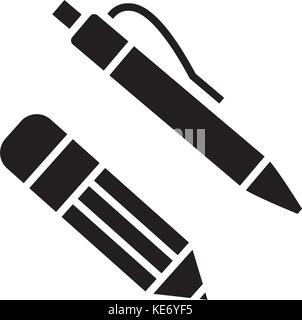 Kugelschreiber und Bleistift, Vector Illustration, schwarze Zeichen auf isolierten Hintergrund Stock Vektor