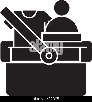 Warenkorb mit Kleid - t-shirt, cap Symbol, Vector Illustration, schwarze Zeichen auf isolierten Hintergrund Stock Vektor