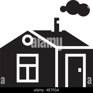 Haus einfach mit Kamin Symbol, Vector Illustration, schwarze Zeichen auf isolierten Hintergrund Stock Vektor