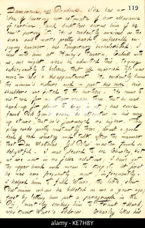 Ein Tagebucheintrag von Thomas Butler Gunn vom 13. November 1859 bietet eine persönliche Reflexion über historische Ereignisse und das tägliche Leben im 19. Jahrhundert. Die Tagebücher geben Einblicke in die Sozialgeschichte der viktorianischen Ära. Stockfoto