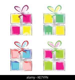 Satz von vier bunte Geschenkboxen Vektor Stock Vektor
