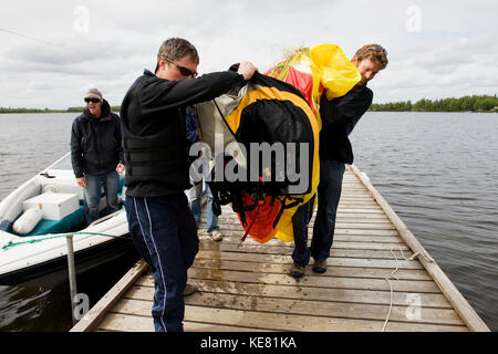 Paragliding Anleitung Klasse, Alaska, USA Stockfoto