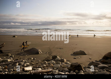 Surfer am Strand in der Nähe von Yakutat, Southeast Alaska, USA Stockfoto