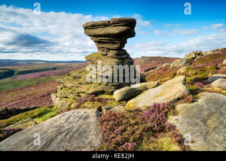 Das Salz, einer verwitterten Felsen hoch oben über dem Lady Bower Behälter auf Derwent Edge in The Derbyshire Peak District Stockfoto