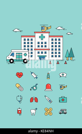 Icon Set zum Krankenhaus Ergänzende Stockfoto