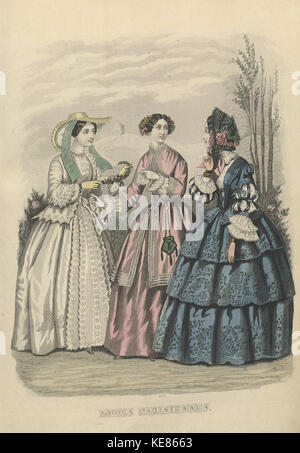Eine Illustration aus der Ausgabe 1854 des Stockholms Mode Journal, die Modetrends aus der Mitte des 19. Jahrhunderts in Schweden zeigt. Stockfoto
