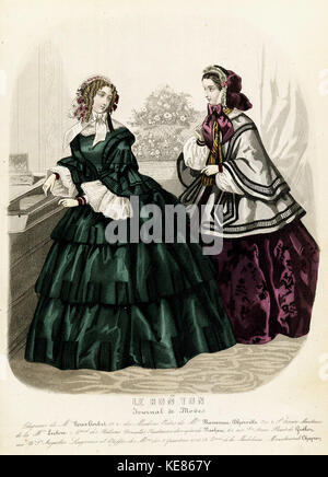 Diese Illustration aus der Ausgabe 1856 des „Stockholms Mode Journal“ zeigt Modetrends der Mitte des 19. Jahrhunderts in Schweden und spiegelt die kulturelle und soziale Kleidung dieser Zeit wider. Stockfoto