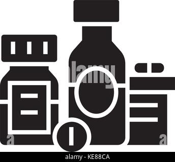 Baa-biologisch aktive Zusätze - Pillen - Medikament Symbol, Vector Illustration, schwarze Zeichen auf isolierten Hintergrund Stock Vektor