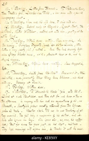 Ein Tagebucheintrag von Thomas Butler Gunn, Band 7, vom 10. Bis 17. März 1855, der persönliche und historische Ereignisse aus der Mitte des 19. Jahrhunderts dokumentiert und Einblicke in das Leben eines Individuums des 19. Jahrhunderts bietet. Stockfoto