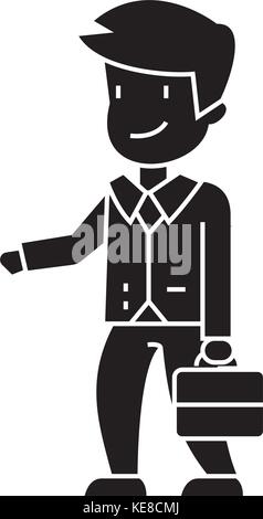 Geschäftsmann mit Tasche Seite Symbol anzeigen, Vector Illustration, schwarze Zeichen auf isolierten Hintergrund Stock Vektor