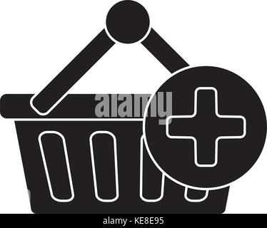 Warenkorb Symbol plus, Vector Illustration, schwarze Zeichen auf isolierten Hintergrund Stock Vektor
