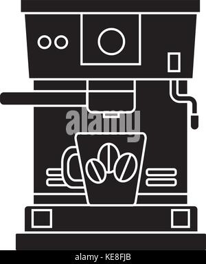 Kaffeemaschine mit Kaffee Tasse Symbol, Vector Illustration, schwarze Zeichen auf isolierten Hintergrund Stock Vektor