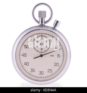 Alte Analoge Stoppuhr in Weiß. Beschneidungspfad enthalten. Stockfoto