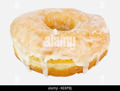 Vorderansicht des glasierten Krapfen auf weißem Hintergrund. Stockfoto