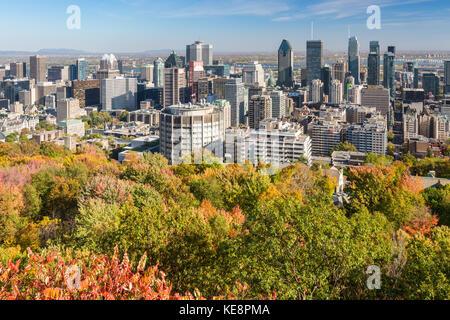 Montreal, Kanada - 18. Oktober 2017: Skyline von Montreal mit Herbstfarben vom Mont Royal Belvedere kondiaronk Stockfoto