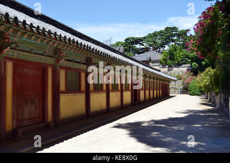 Auf dem Weg zu Bulguksa Tempel in Gyeongju. Pic wurde im August 2017. Übersetzung: "koreanischen buddhistischen Tempel'. Stockfoto