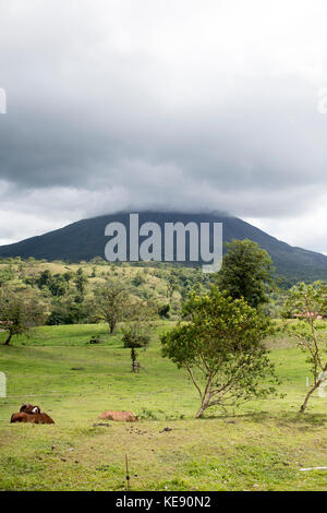 Niedrige bedeckt die Spitze des Vulkans Arenal, La Fortuna, Costa Rica Stockfoto