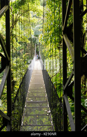 Man überqueren eine Hängebrücke in La Fortuna, Costa Rica Stockfoto