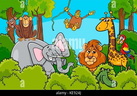 Cartoon Illustration von lustig Wild animal Zeichen Gruppe Stock Vektor