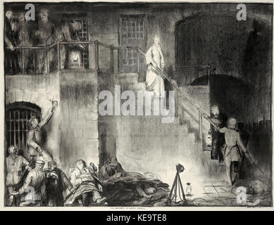 Ein Gemälde von George Wesley Bellows mit dem Titel The Murder of Edith Cavell, das 1918 entstand. Es zeigt die tragische Hinrichtung der britischen Krankenschwester Edith Cavell während des Ersten Weltkriegs und spiegelt die emotionale und politische Atmosphäre der damaligen Zeit wider. Stockfoto