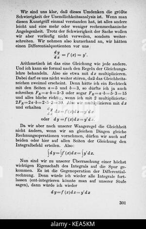 „Vom Einmaleins zum Integral Seite 301“ ist eine Seite aus dem deutschen Mathematikbuch „vom Einmaleins zum Integral“ von Egmont Colerus. Die Seite veranschaulicht mathematische Konzepte, einschließlich Integration. Stockfoto