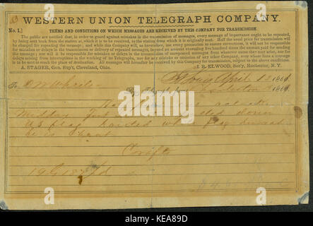 Western Union Telegraph Company Telegramm des Handwerks, Charleston, D.W. Wheeler, St. Louis, 13. April 1861 Stockfoto