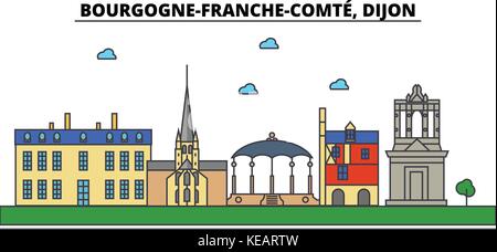 Frankreich, Dijon, bourgogne Franche Comte. Skyline der Stadt Architektur, Gebäude, Straßen, Silhouette, Landschaft, Panorama, Wahrzeichen. bearbeitbaren Anschläge. Flaches Design line Vector Illustration Konzept Stock Vektor