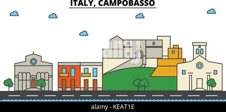 Italien, campobasso. Skyline der Stadt Architektur, Gebäude, Straßen, Silhouette, Landschaft, Panorama, Wahrzeichen. bearbeitbaren Anschläge. Flaches Design line Vector Illustration Konzept. isolierte Symbole gesetzt Stock Vektor