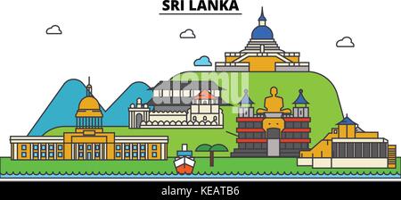 Sri Lanka. Skyline der Stadt Architektur, Gebäude, Straßen, Silhouette, Landschaft, Panorama, Wahrzeichen. bearbeitbaren Anschläge. Flaches Design line Vector Illustration Konzept. isolierte Symbole gesetzt Stock Vektor