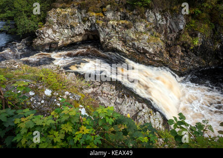 Die Wasserfälle von Shin in der Nähe von Lairg in Sutherland, Scottish Highlands, Großbritannien Stockfoto