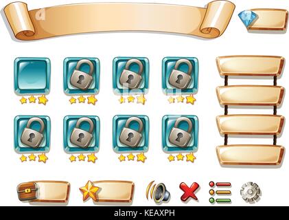 Spiel Template mit vielen Spiel Elemente Stock Vektor