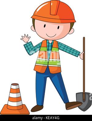 Closeup Bauarbeiter holding Schaufel Stock Vektor