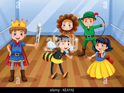 Children wearing different costume for the play Stock Vektor