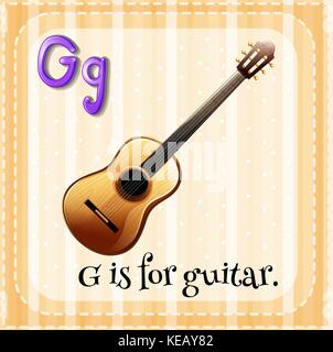 Flashcard Buchstabe g ist für Gitarre Stock Vektor