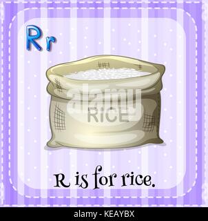 Flashcard von Alphabet r mit einem Sack Reis Stock Vektor