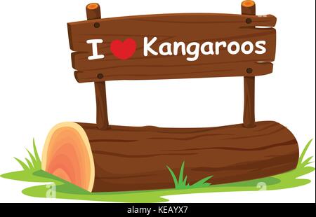 Holzschild sagen Ich liebe Kängurus Stock Vektor