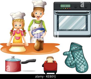 Mutter und Tochter Kochen und Backen Stock Vektor
