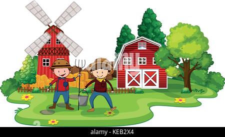 Die Landwirte in einer Farm am Tag der Arbeit Stock Vektor