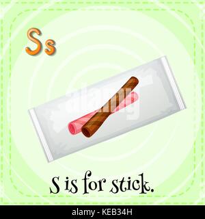 Flashcard Buchstabe s ist für den Stick mit grünem Hintergrund Stock Vektor