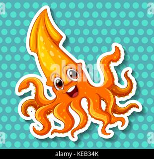 Closeup glücklich squid auf Blau polkadot Hintergrund Stock Vektor