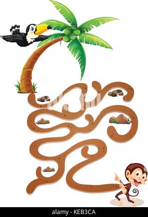 Abbildung: ein Puzzle-spiel mit Vogel und Affen Stock Vektor