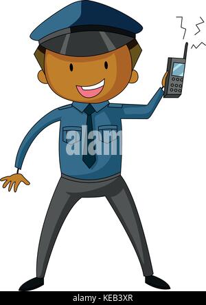 Security Guard in Uniform mit einem Radio Stock Vektor
